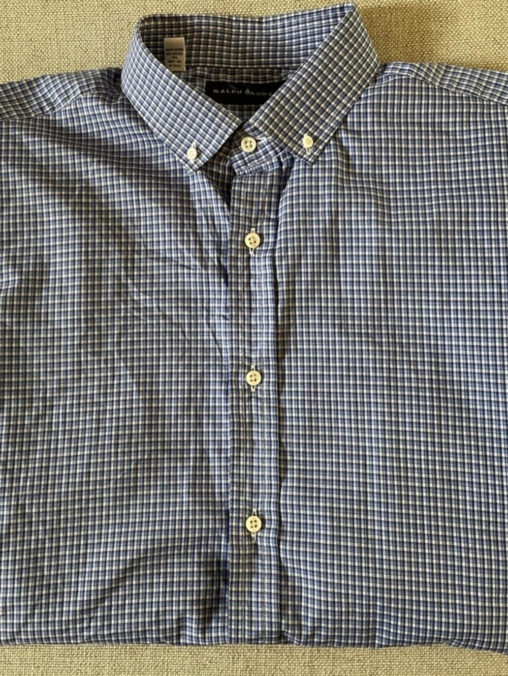 Ralph Lauren Label Made in Italy Blue Check Dress Shirt 16 L